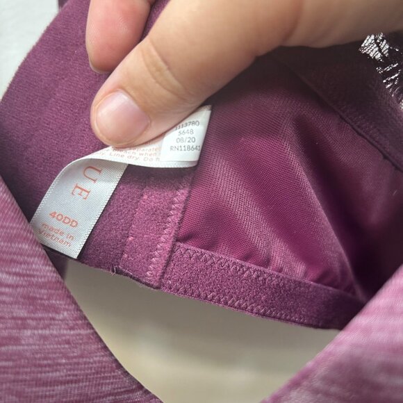 Cacique 40DD Purple Lace Racerback Underwire Bra W/ Adjustable Straps - Picture 8 of 11